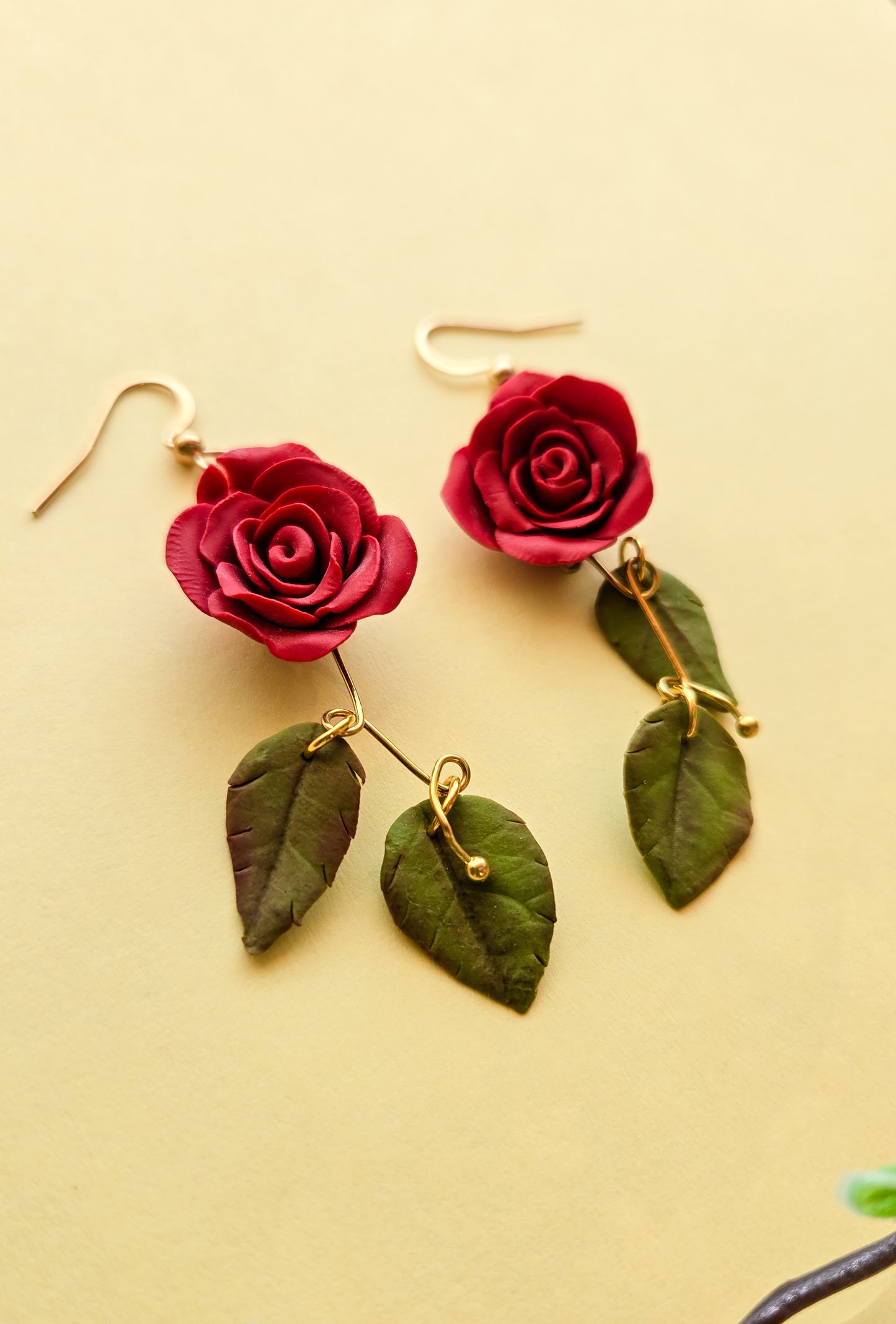 Handsculpted Rose Earrings, two colours available, red and pink