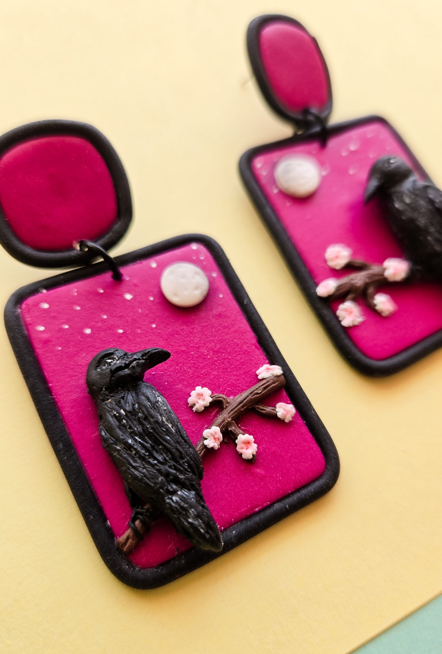Raven on a Cherry Blossom Tree earrings, Soot from The Secret Garden