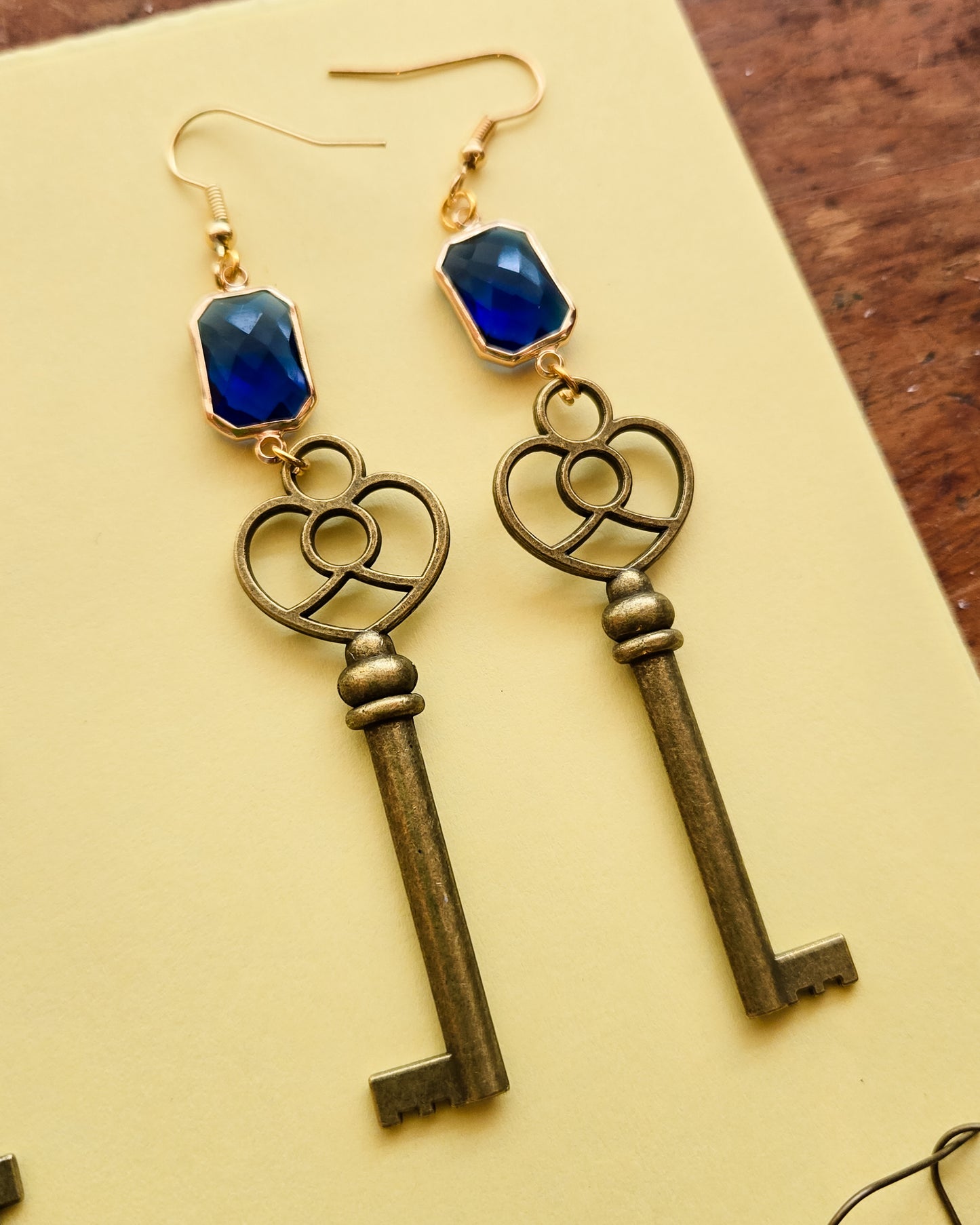 Secret Garden Key Earrings, antique bronze alloy keys, with stones and without