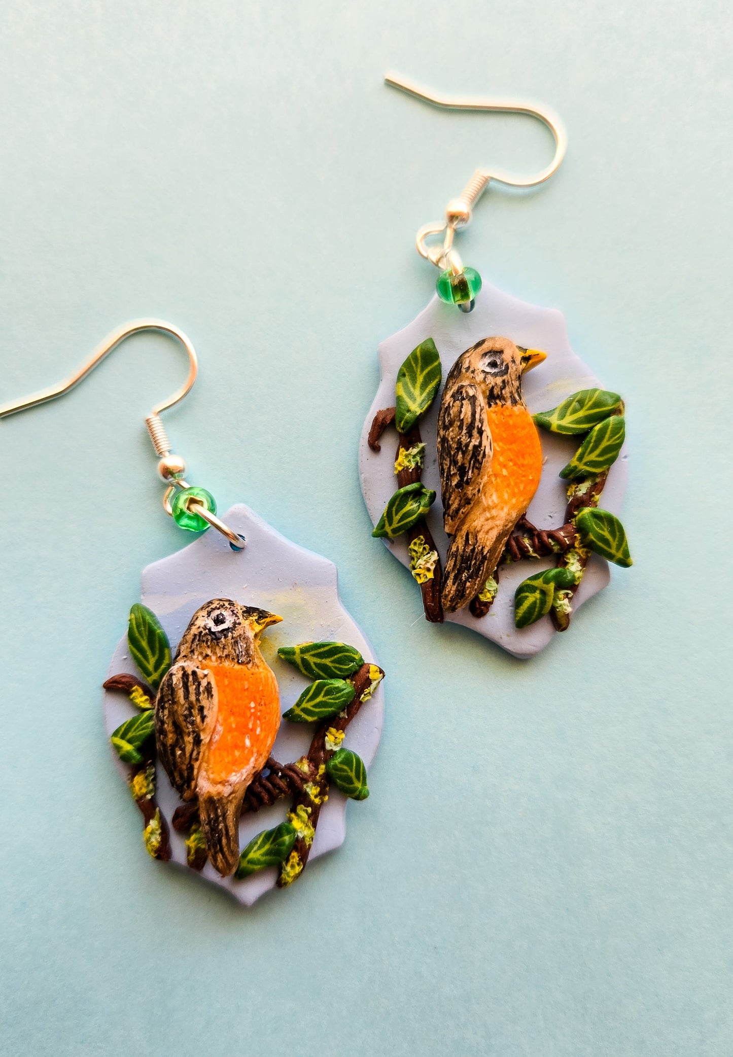 Robin on a Tree Branch Earrings