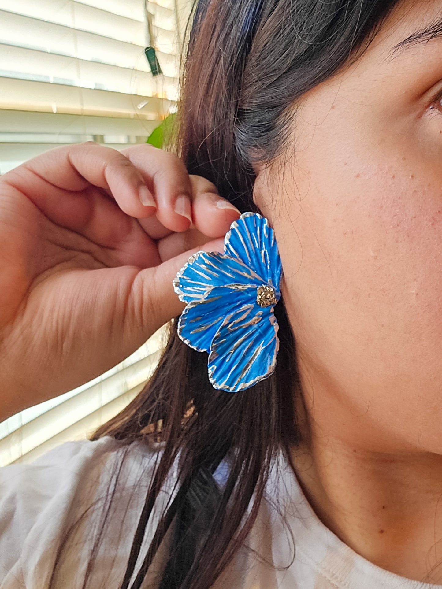 Handsculpted Flower Petal Studs with geode centre