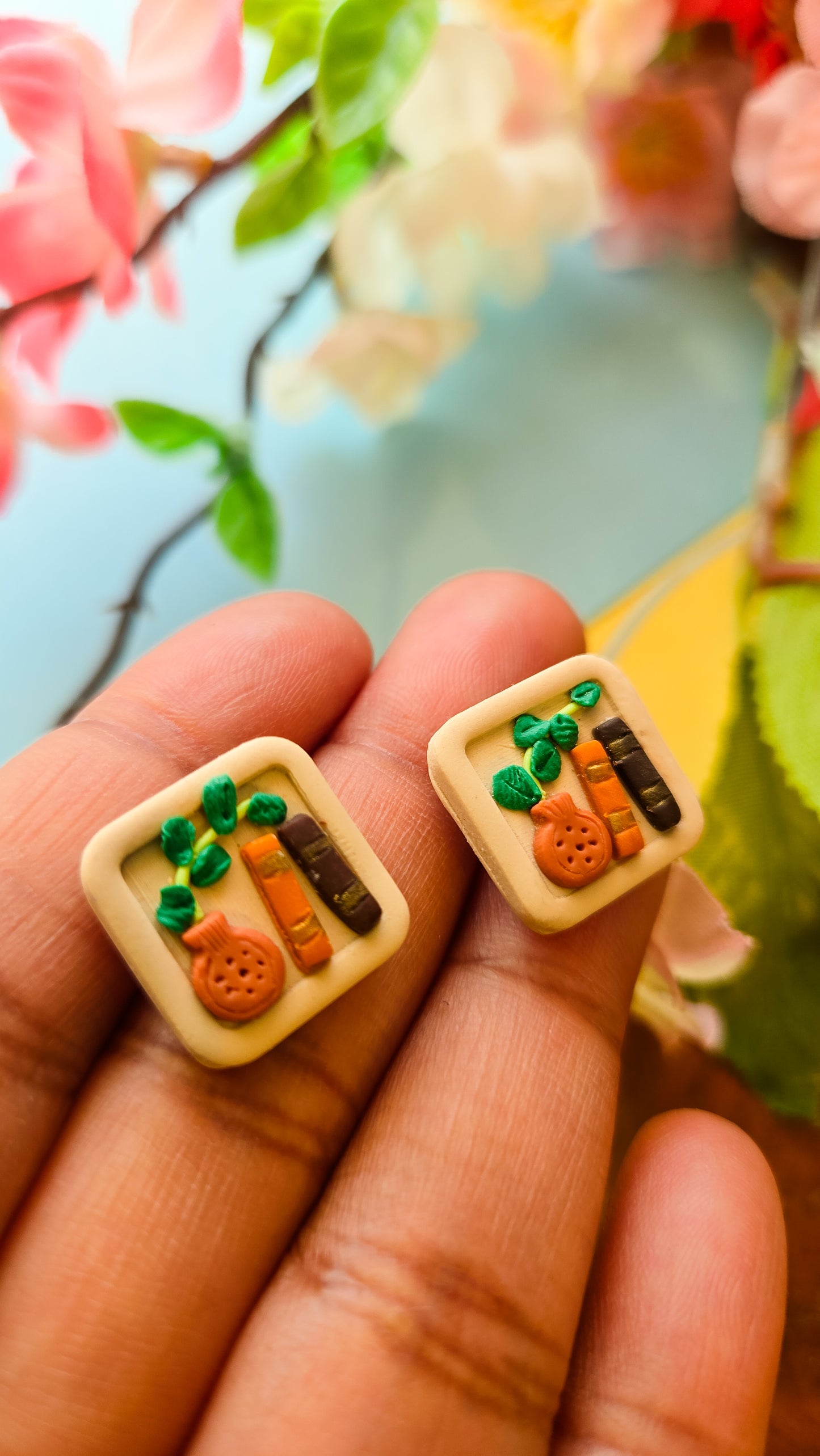 Miniature Plant Bookshelf Stud Earrings