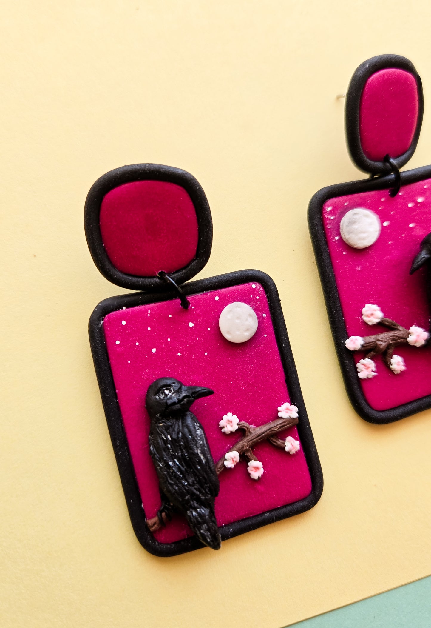 Raven on a Cherry Blossom Tree earrings, Soot from The Secret Garden