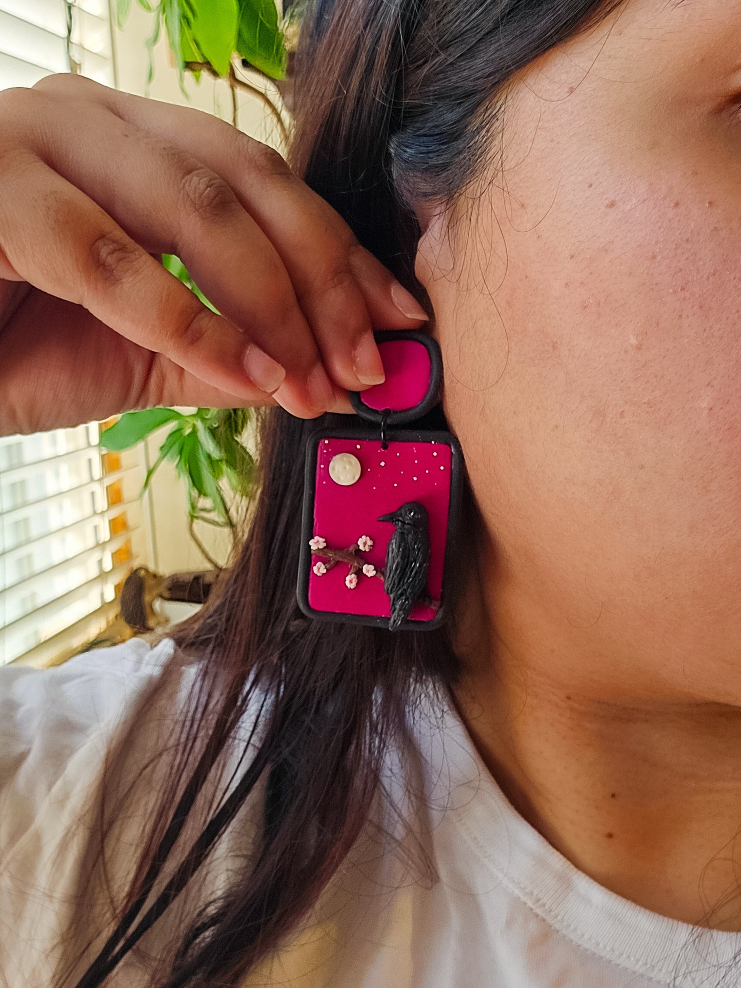 Raven on a Cherry Blossom Tree earrings, Soot from The Secret Garden