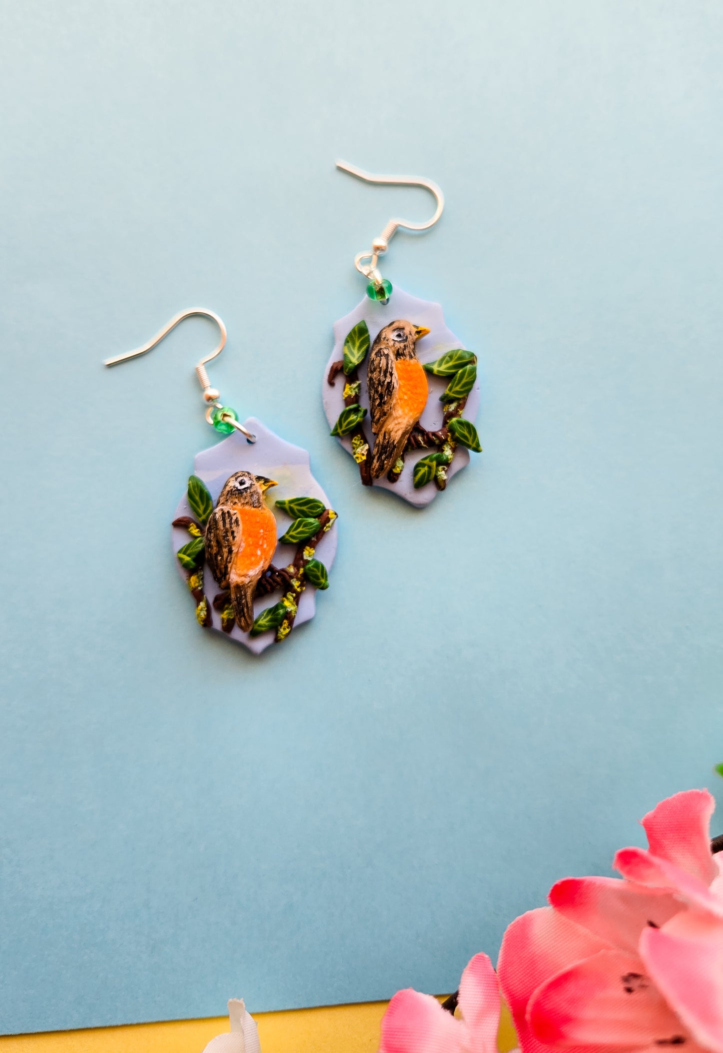 Robin on a Tree Branch Earrings