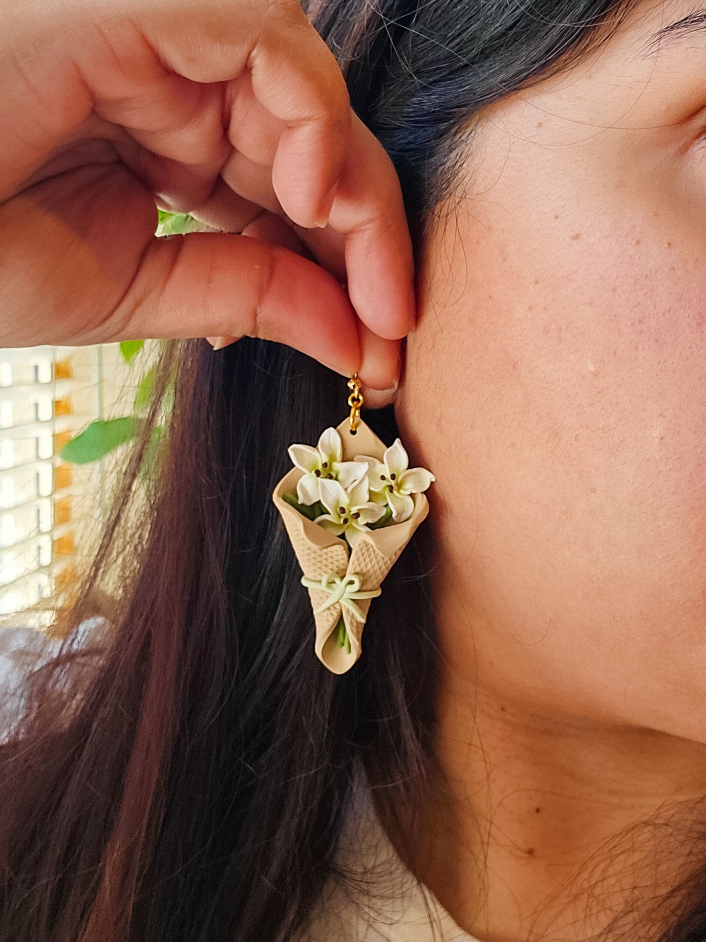 White Lily Bouquet Earrings