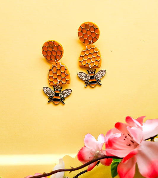 Honeycomb Bee Earrings