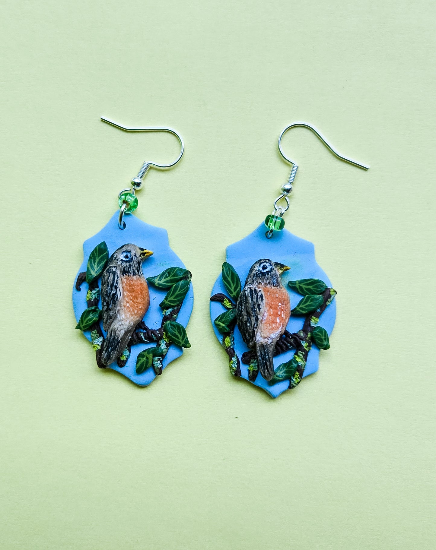 Robin on a Tree Branch Earrings