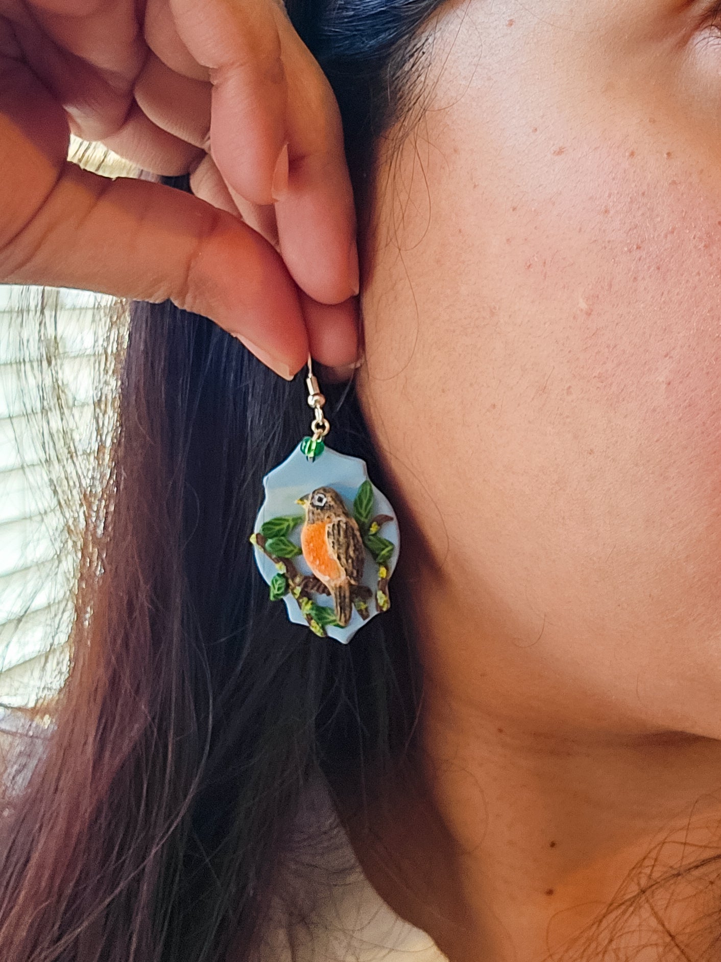 Robin on a Tree Branch Earrings
