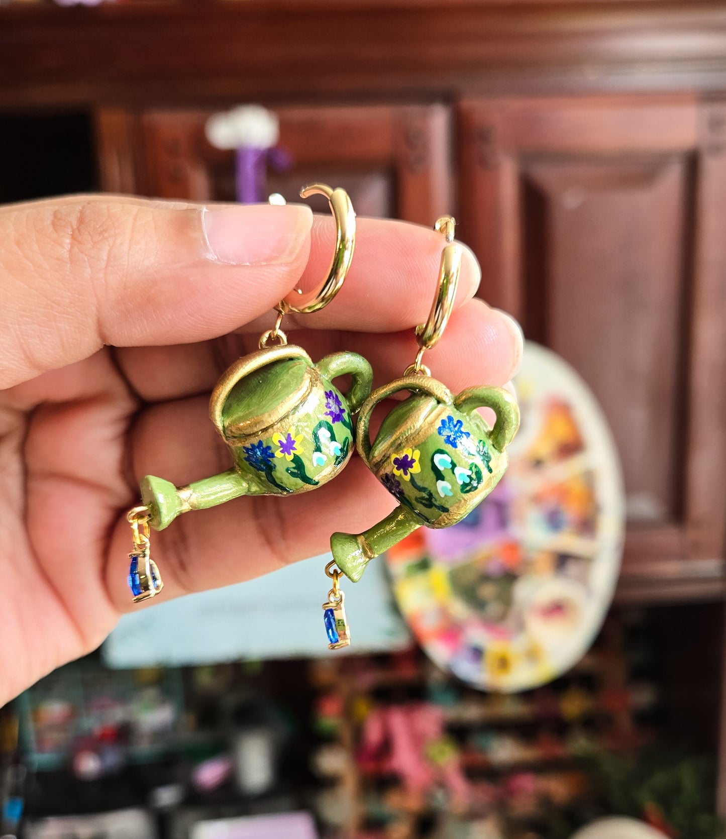 Handsculpted Watering Can Earrings
