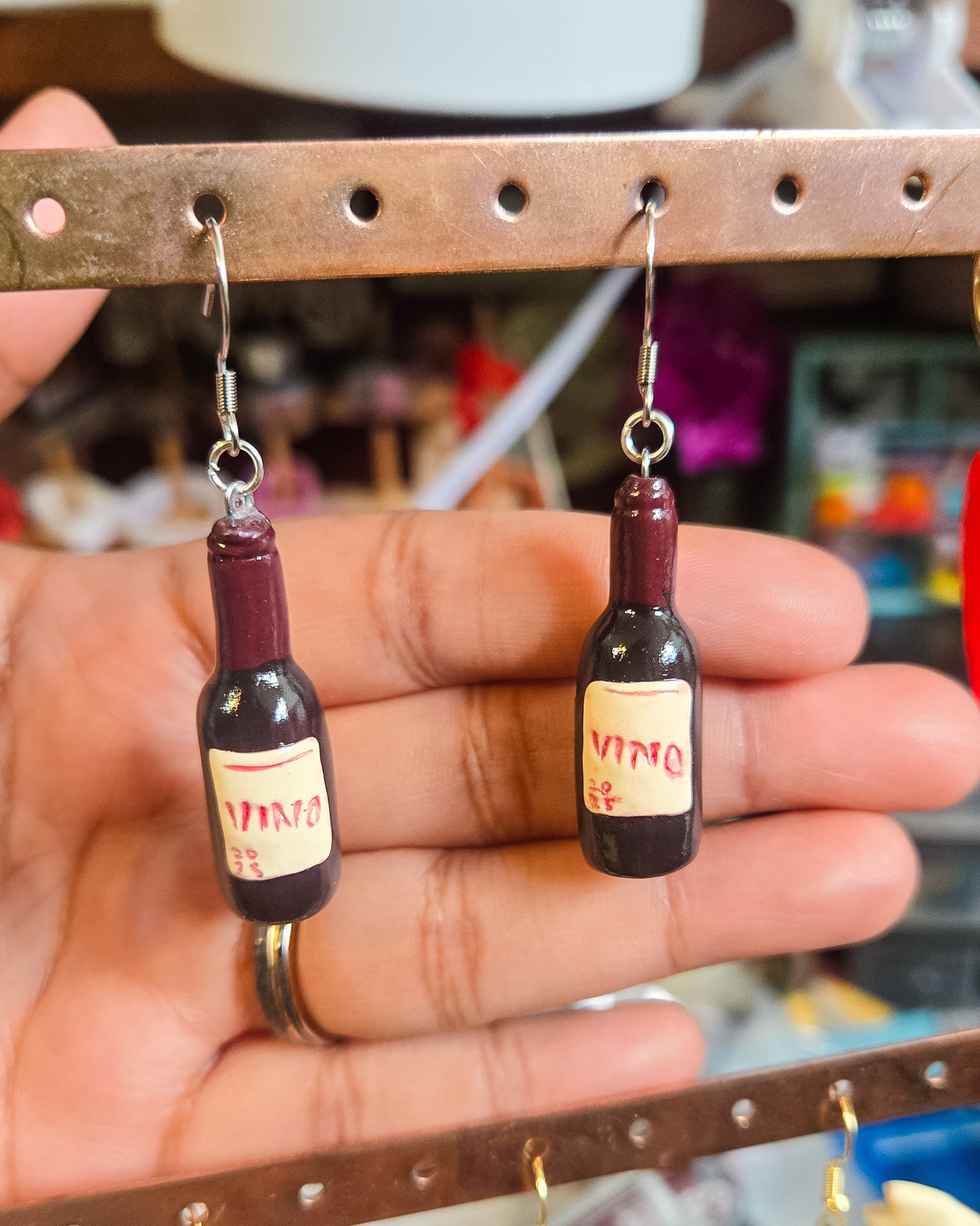 Red Wine Bottle Earrings, handsculpted vino